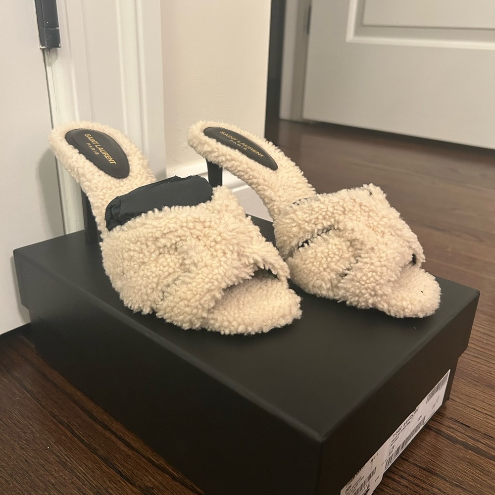 Saint Laurent Shearling Heel Slide NWT